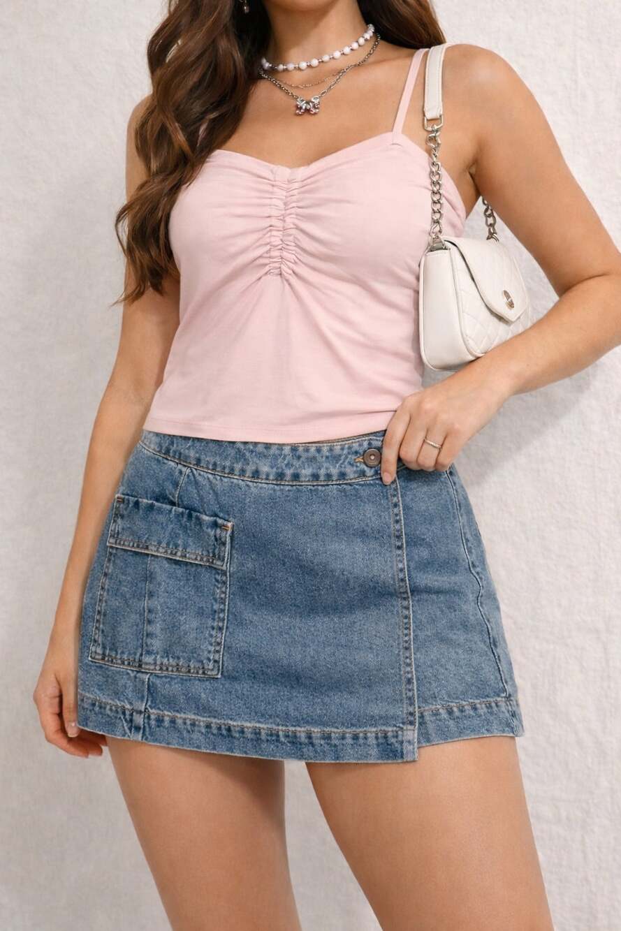 Blue Rain by Francesca’s Denim Mini Skirt
High Waist A-Line Casual Blue Jean Ski